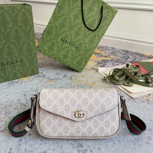 Gucci Ophidia Pochette White GG Canvas Crossbody-Beige
